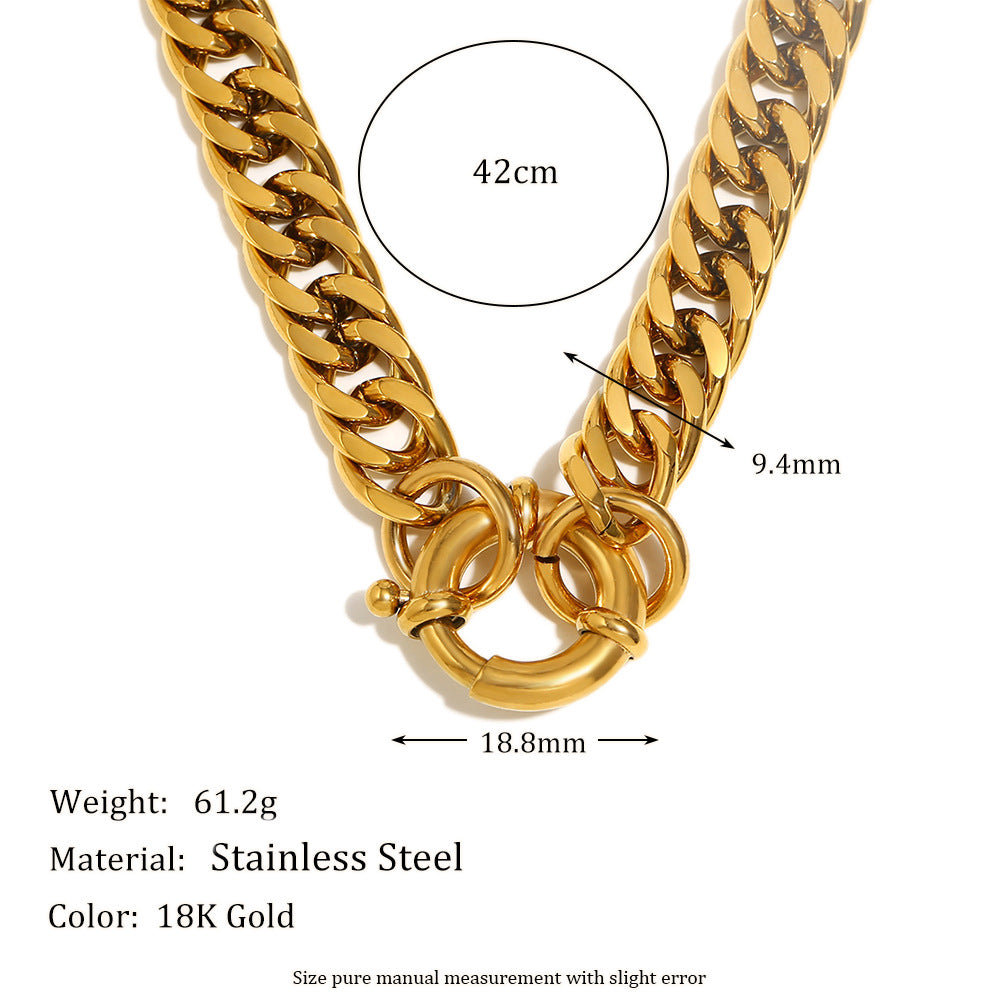 Collar Minimalista de Acero Inoxidable Geométrico Chapado en Oro de 18K con Broche Grueso en O para Mujer