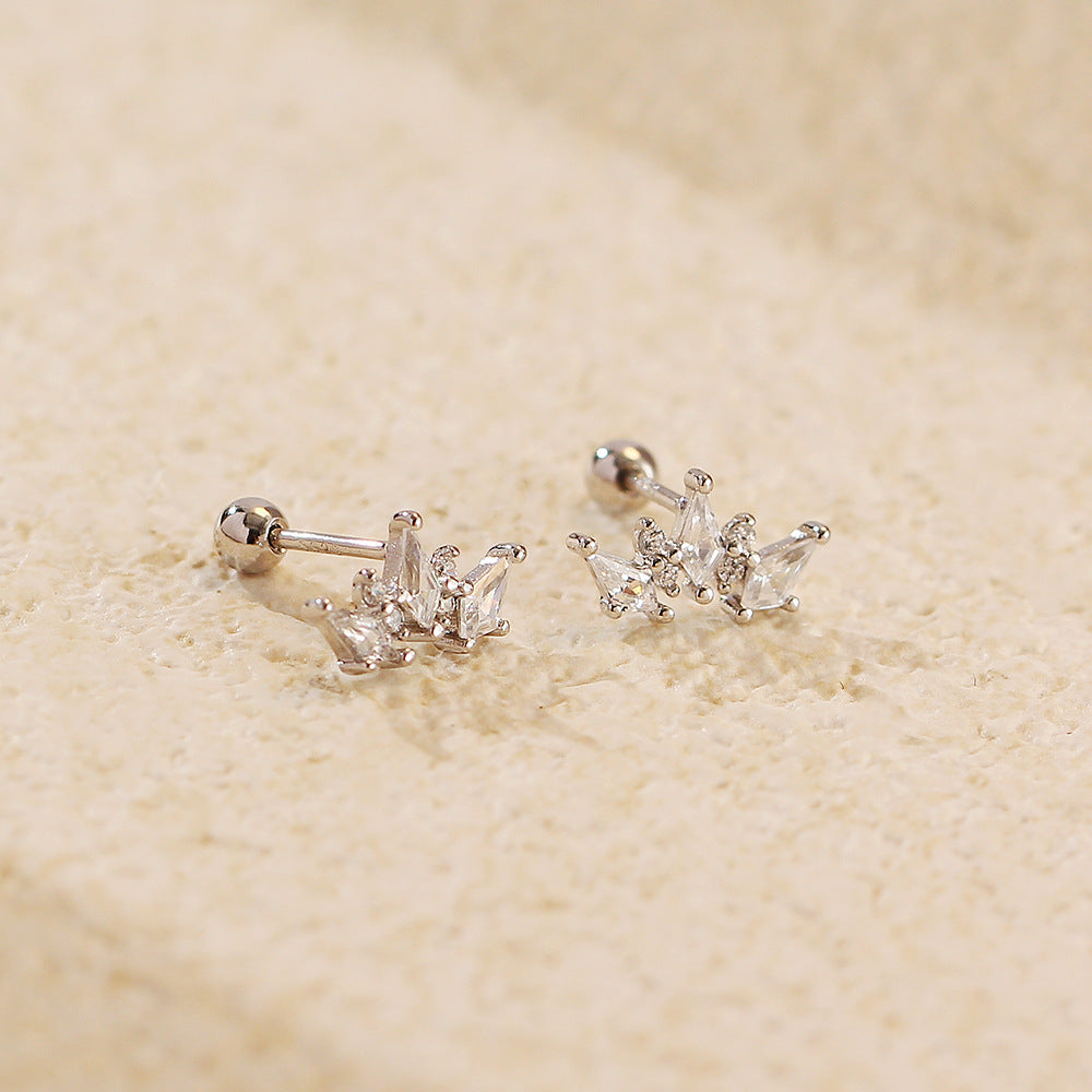 Orecchini a perno con intarsio in zirconi cubici a corona in argento sterling 925 Sweet Streetwear da donna