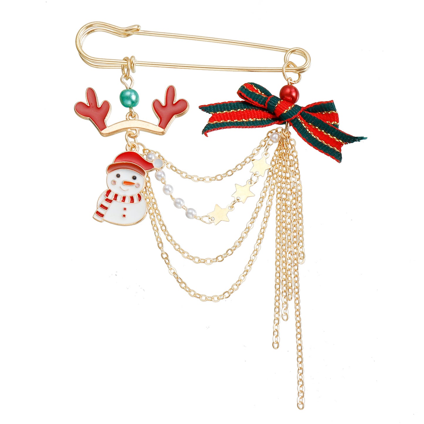 Original Design Bow-Shaped Alloy Brooch with Christmas Deer Antler and Snowman Motifs, Plated Finish, Decorative Gift Pin for Women