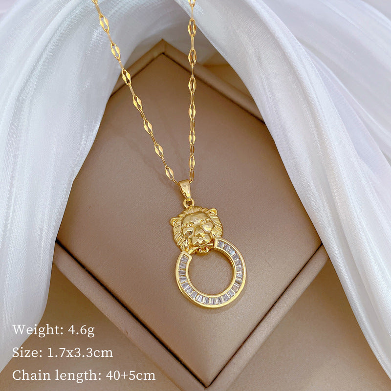 Luxury Minimalist Sweet Geometric Rhinestone Pendant Necklace for Women Titanium Steel O-Chain