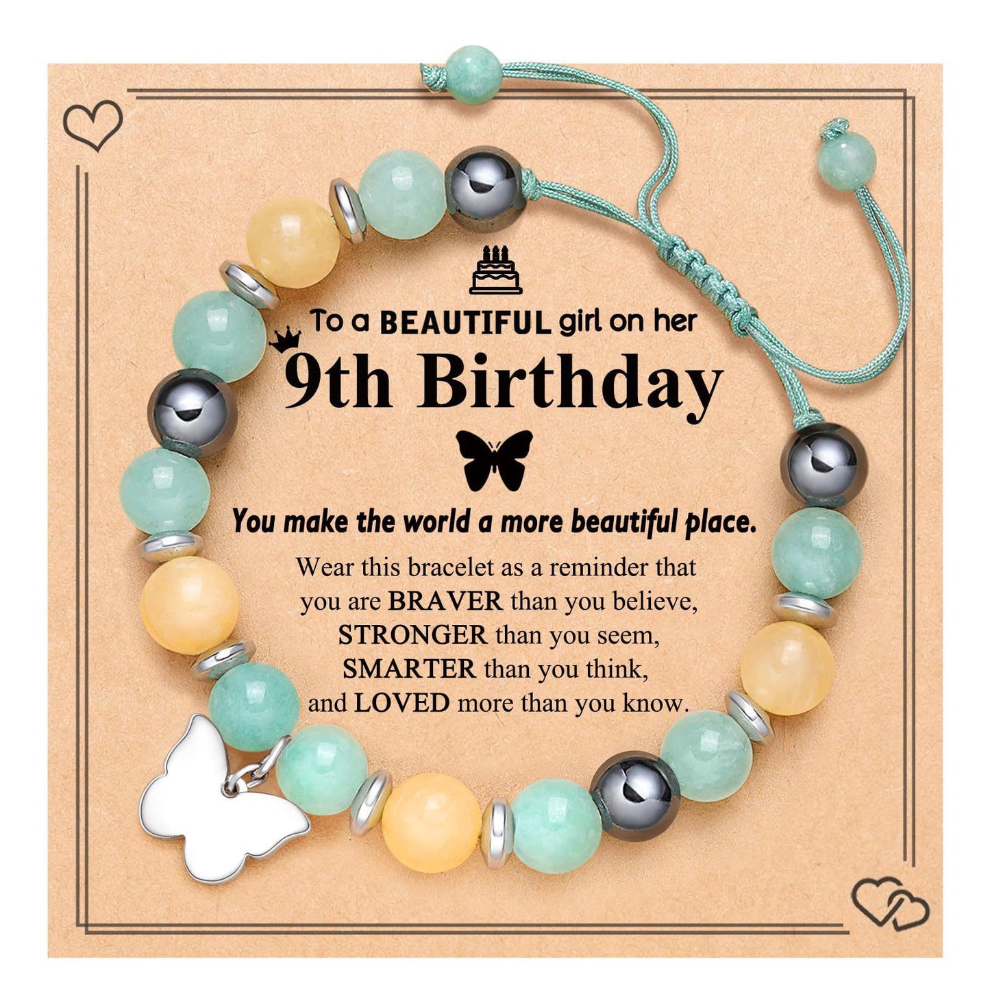 Natural Stone Zebra Print Heart Butterfly Handmade Bracelet for Women
