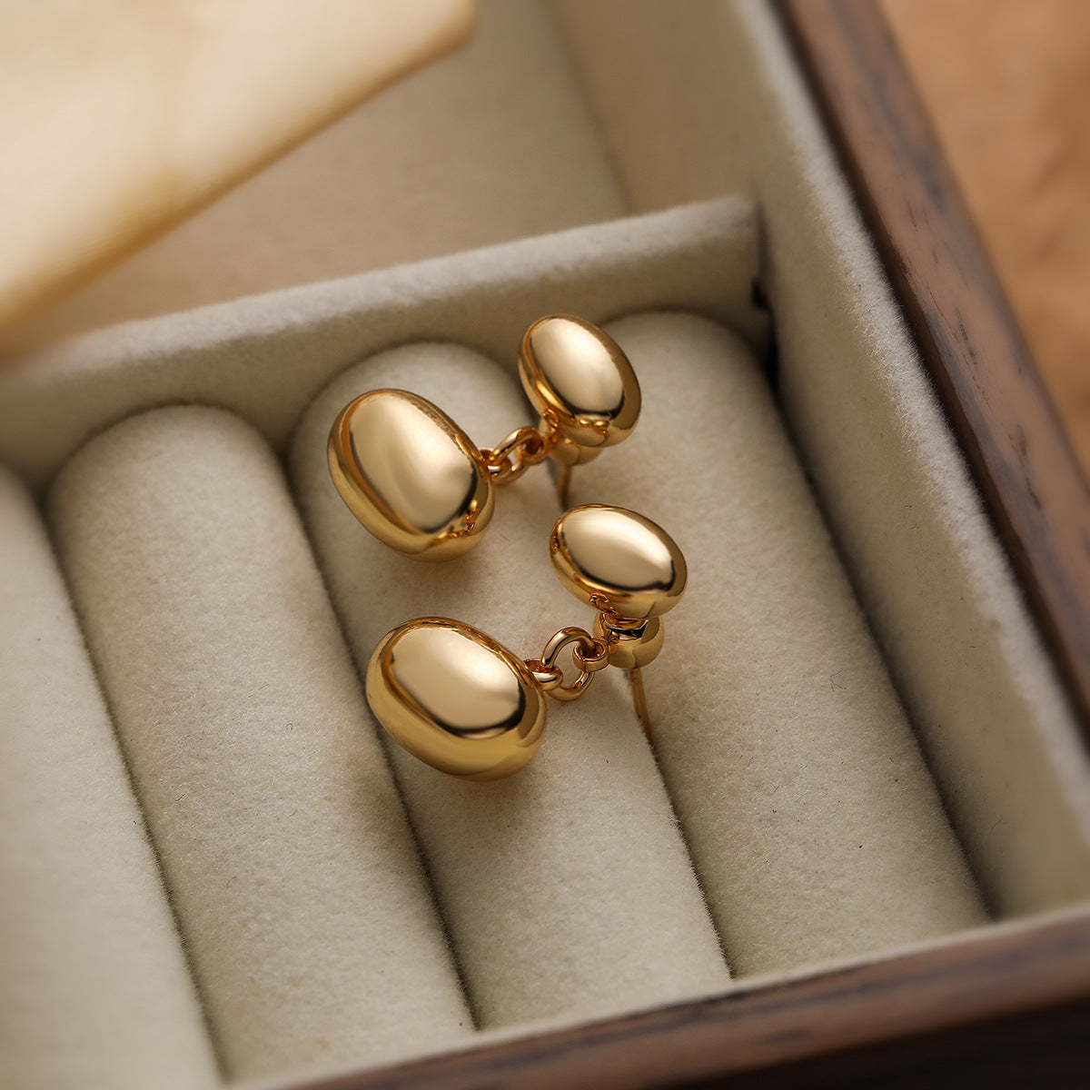 Geometric Copper Stud Earrings with Real Gold Plating for Women, Irregular Modern Design, Minimalist Metal Style Fashion Accessory