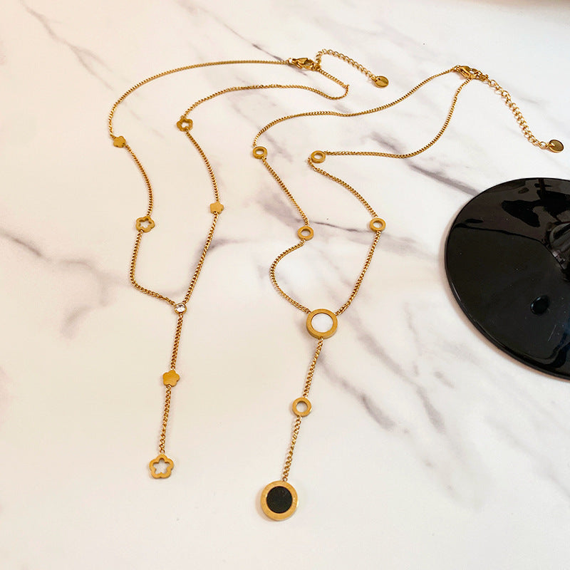 Minimalist Gold Plated Titanium Steel Floral Tassel Necklace for Unisex