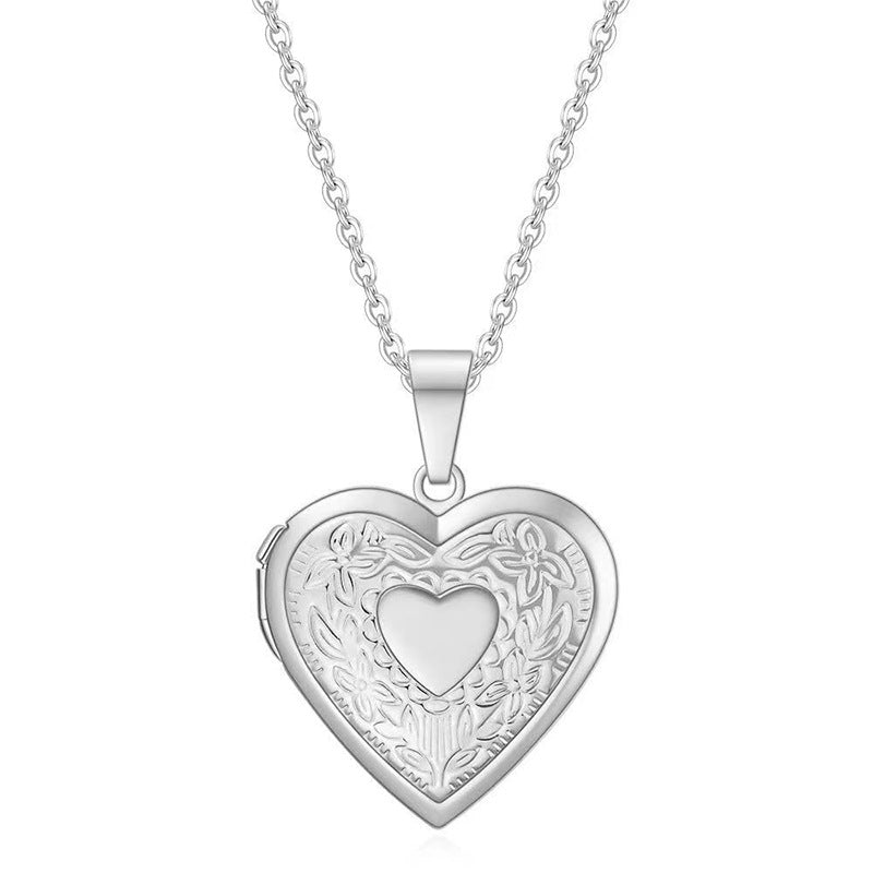 Charm Heart-Shaped Opening Photo Locket Pendant Necklace for Women in Stainless Steel with Plated Finish