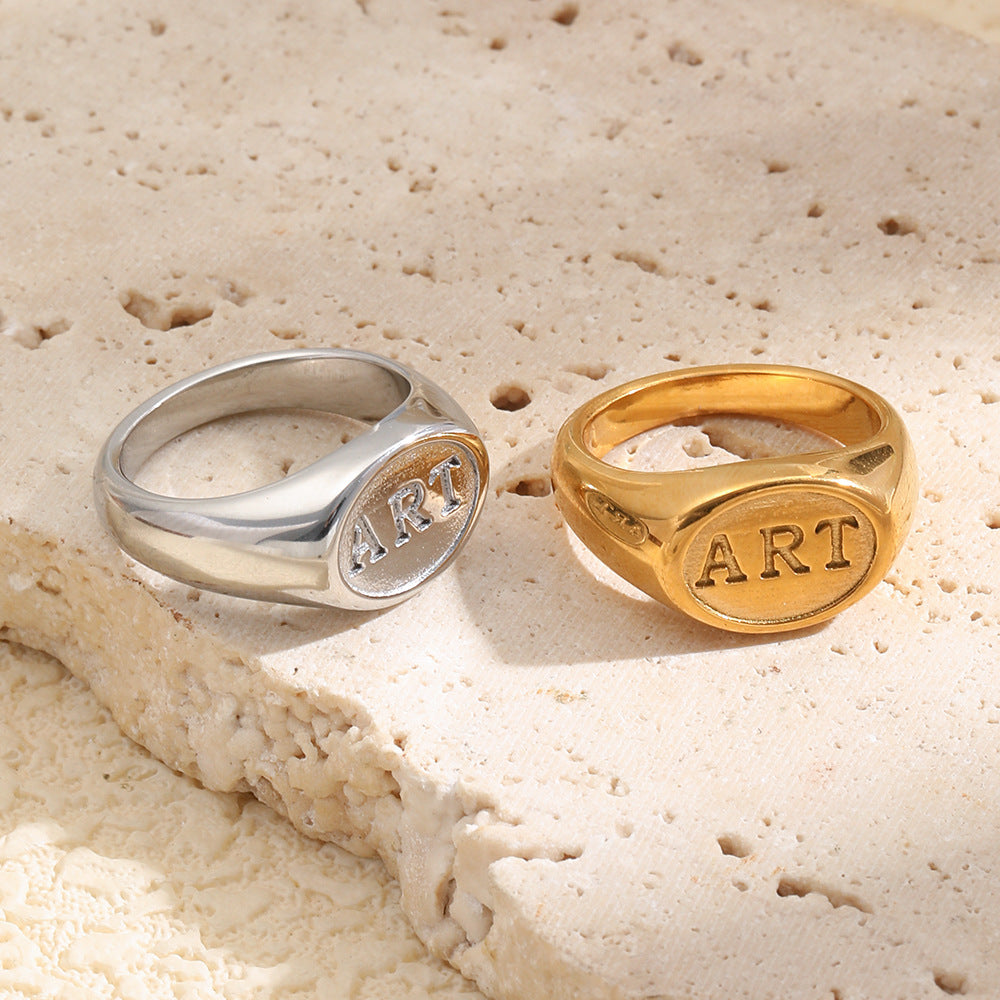 Minimalist Luxury 18K Gold Plated Stainless Steel Oval Letter Ring for Women