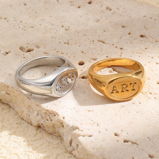 Minimalist Luxury 18K Gold Plated Stainless Steel Oval Letter Ring for Women