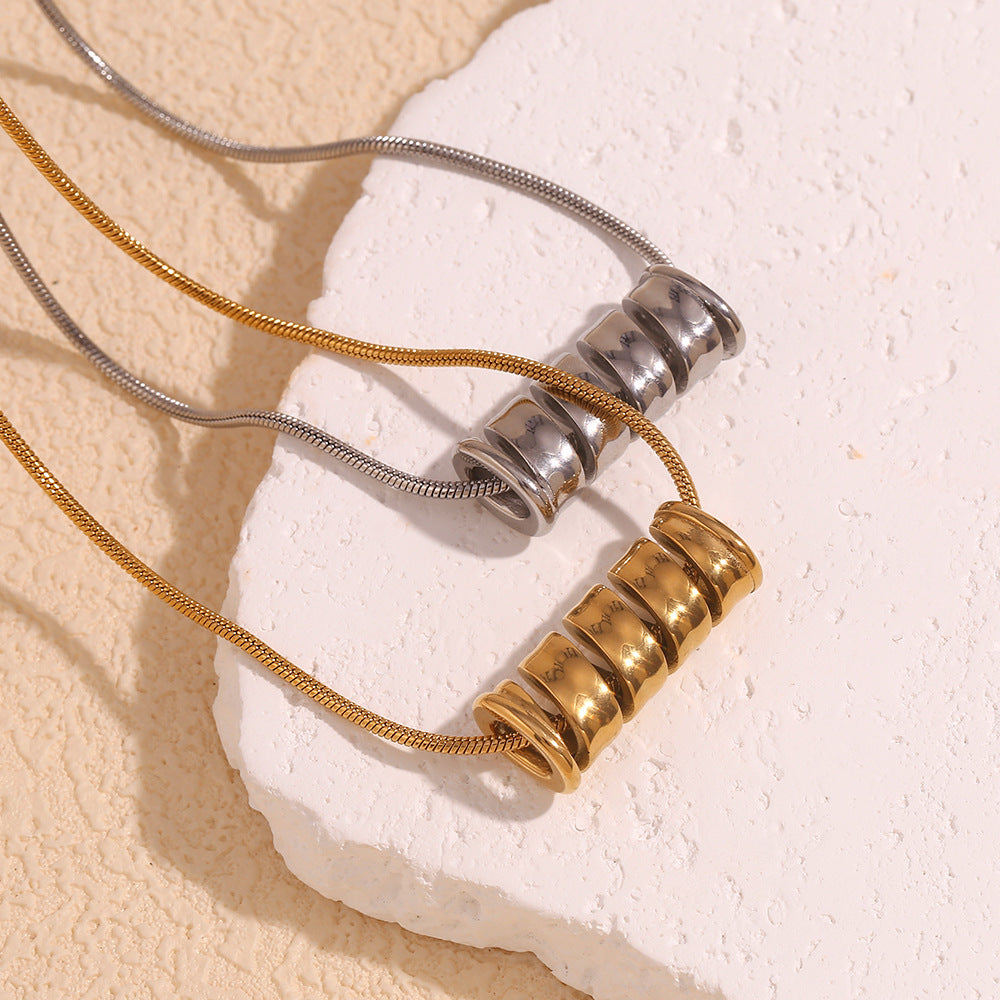 Minimalist Geometric Spiral Spring Pendant Necklace for Women in Stainless Steel with 18K Gold Plating