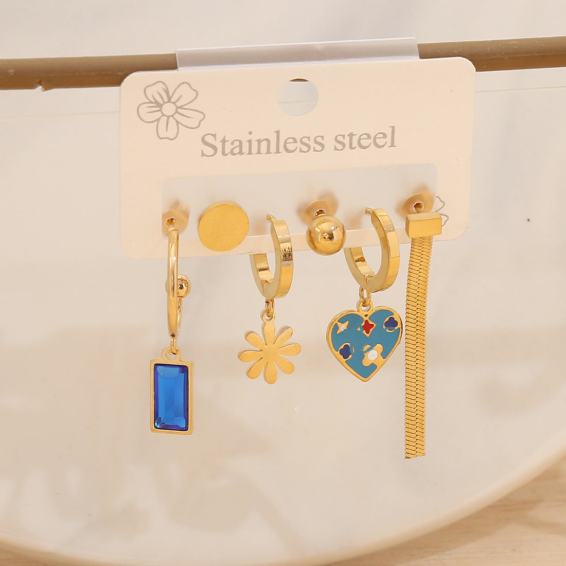 Fashionable Daisy and Clover Stud Earrings in Stainless Steel with Plated Finish for Women