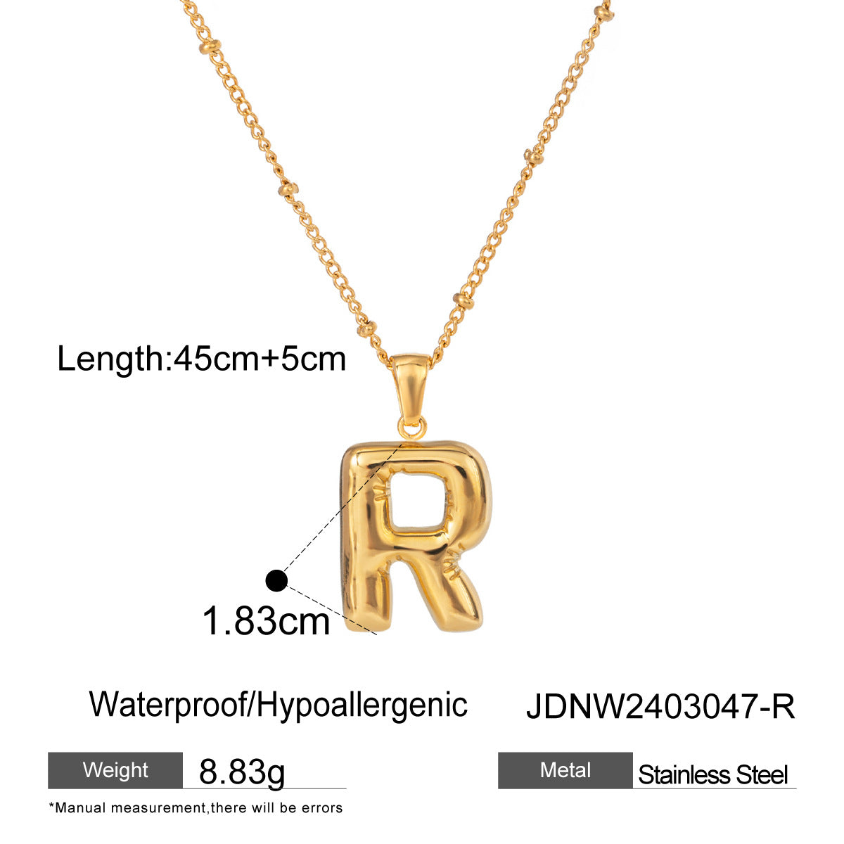 Minimalist Stainless Steel Letter Pendant Necklace Plated Titanium Steel Chain for Women