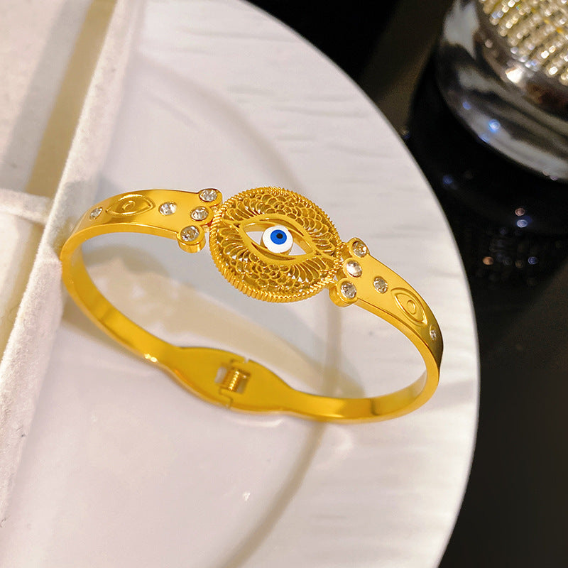 Vintage Evil Eye Open Cuff Titanium Steel Plated Bracelet