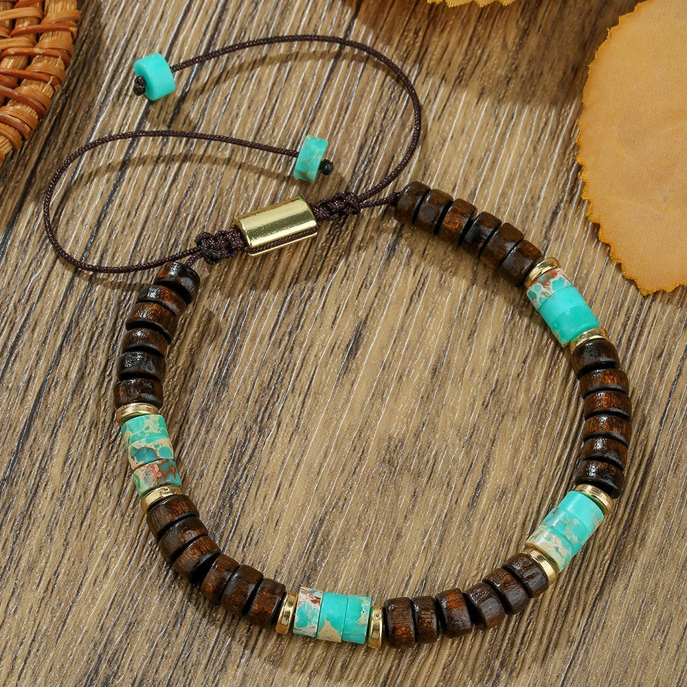 Vintage Casual Geometric Handmade Turquoise Hematite Bracelet for Men and Women
