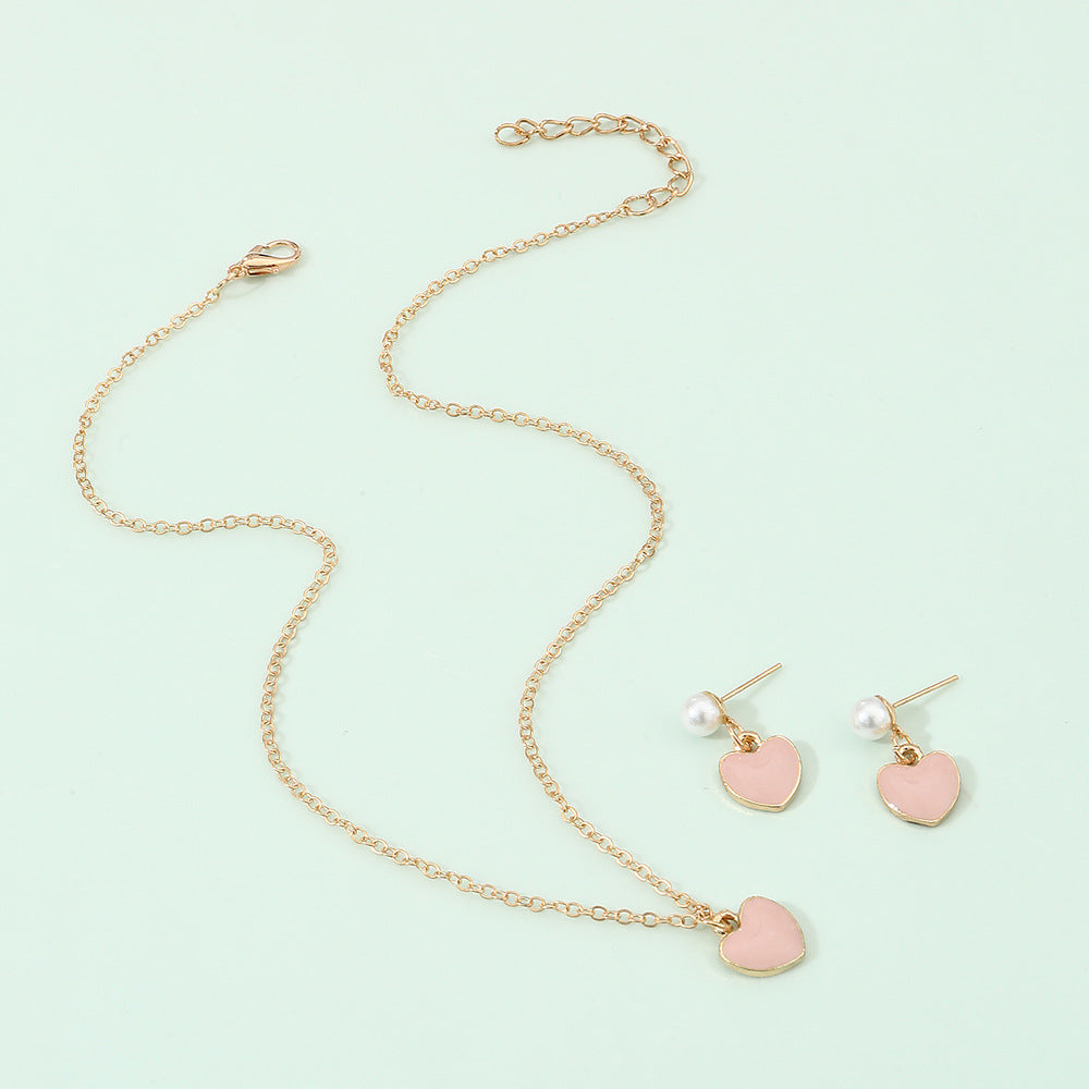 Set di collane minimaliste in lega a forma di cuore rosa per ragazze con catena a onda d'acqua