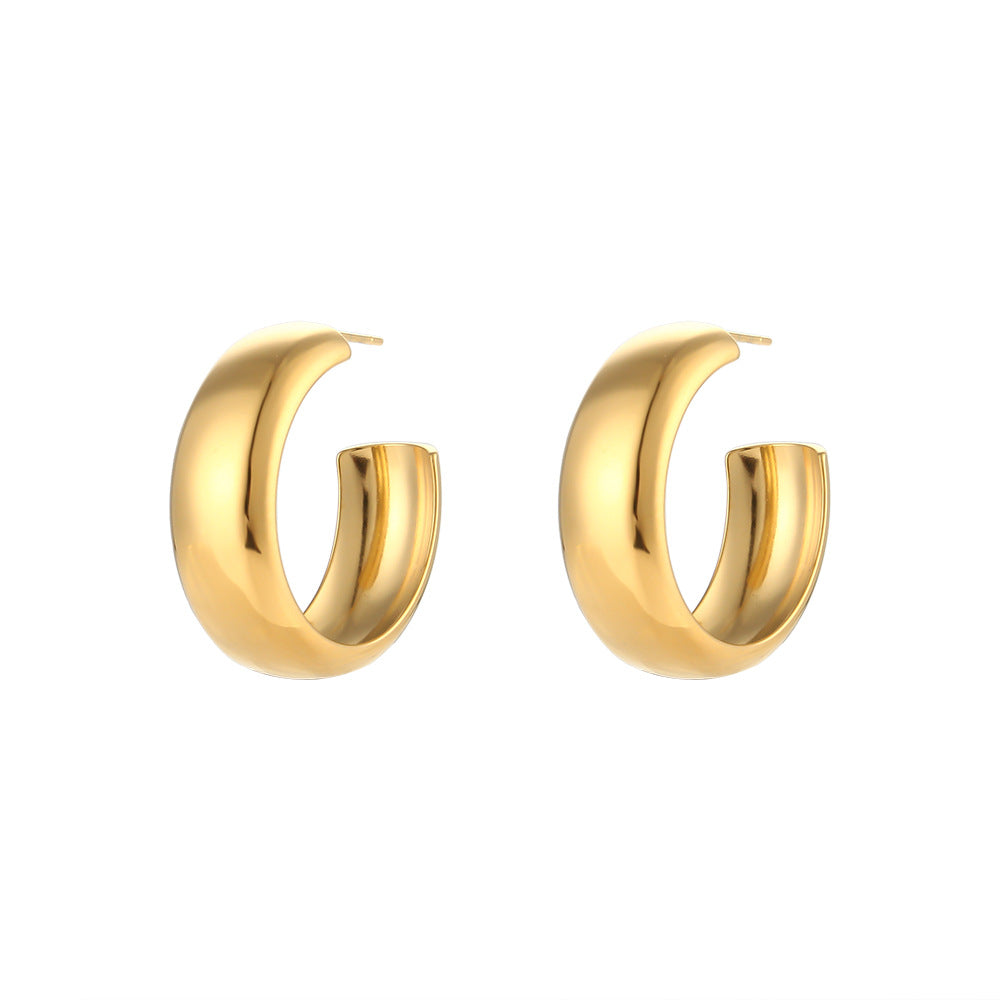 Orecchini a Cerchio Rotondi Geometrici Minimalisti di Moda in Acciaio Inossidabile Placcato Oro 18K da Donna