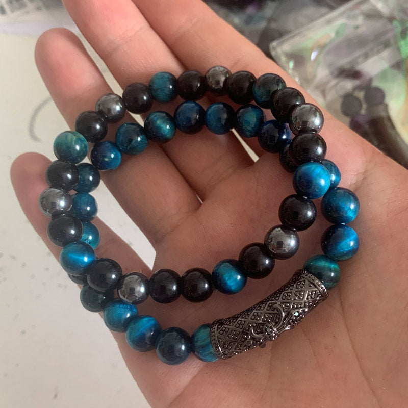 Business Crown Shape Brass Inlay Agate Rhinestone Unisex Bracelet Set