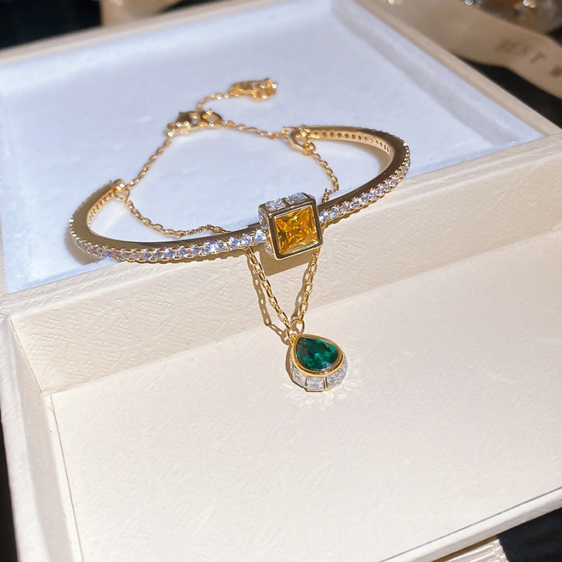 Luxury Elegant Brass Plated Crystal Cubic Zirconia Beaded Bracelet for Women