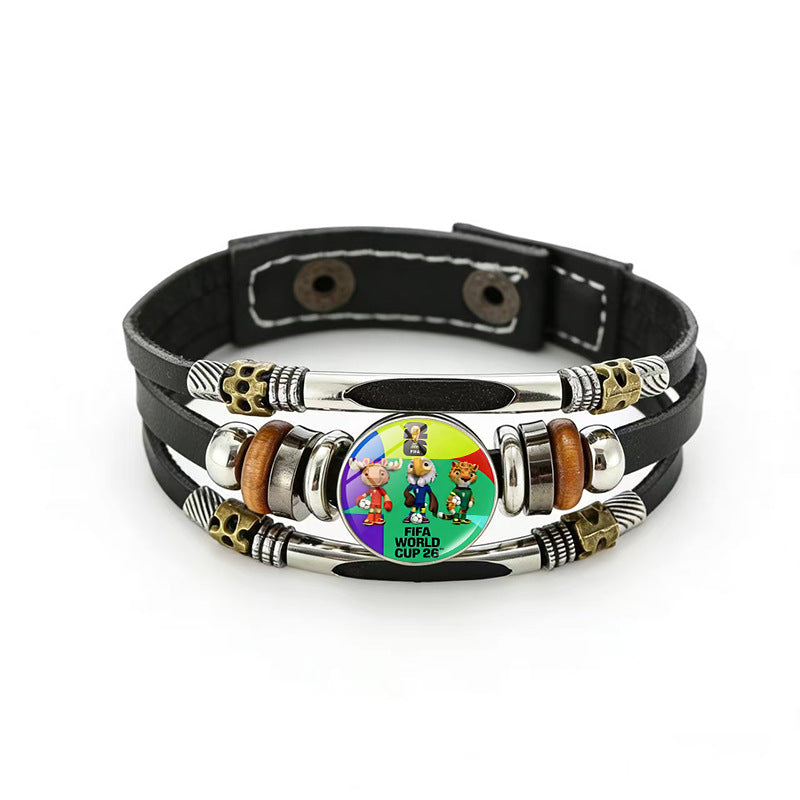 Bracciale Unisex Geometrico Rotondo in Pelle Placcato Multistrato di Tendenza