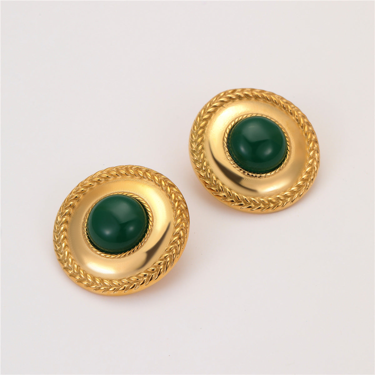 Pendientes Minimalistas Geométricos de Acero Inoxidable con Discos de Ágata Verde Pulida, Estilo Gancho Francés, Joyería de Lujo de Moda para Mujer