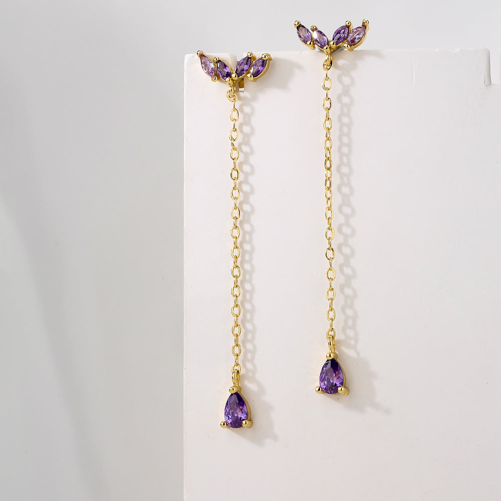 Orecchini a Nappa Geometrici da Donna in Rame con Placcatura in Oro 18K e Dettagli in Zirconi