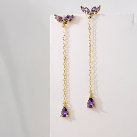 Pendientes de borla geométricos para mujer en cobre con chapado de oro de 18K y detalles de circonita