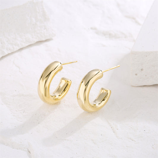 Pendientes Minimalistas de Latón Semicircular Geométrico con Baño de Oro de 14K y Postes de Plata de Ley 925 para Mujer