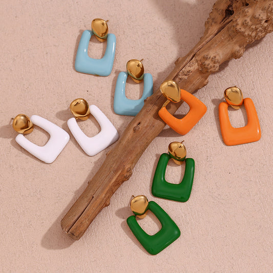Orecchini alla moda, minimalisti, geometrici in acciaio inossidabile con placcatura in oro 18K e smalto colorato