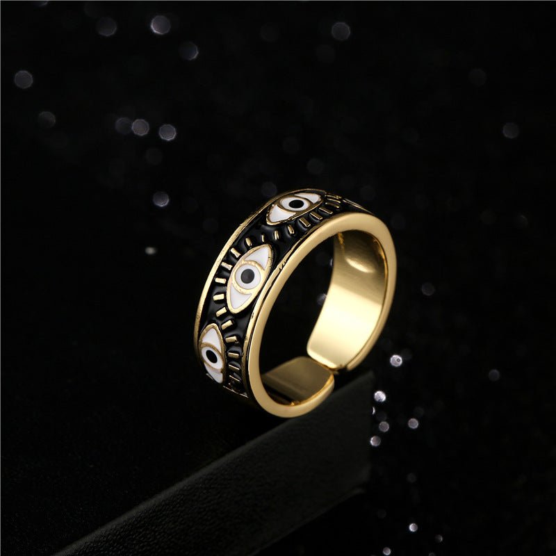 Anello aperto Occhio di Allah geometrico alla moda per donna con finitura smaltata in cinque colori e pavé di microzirconi