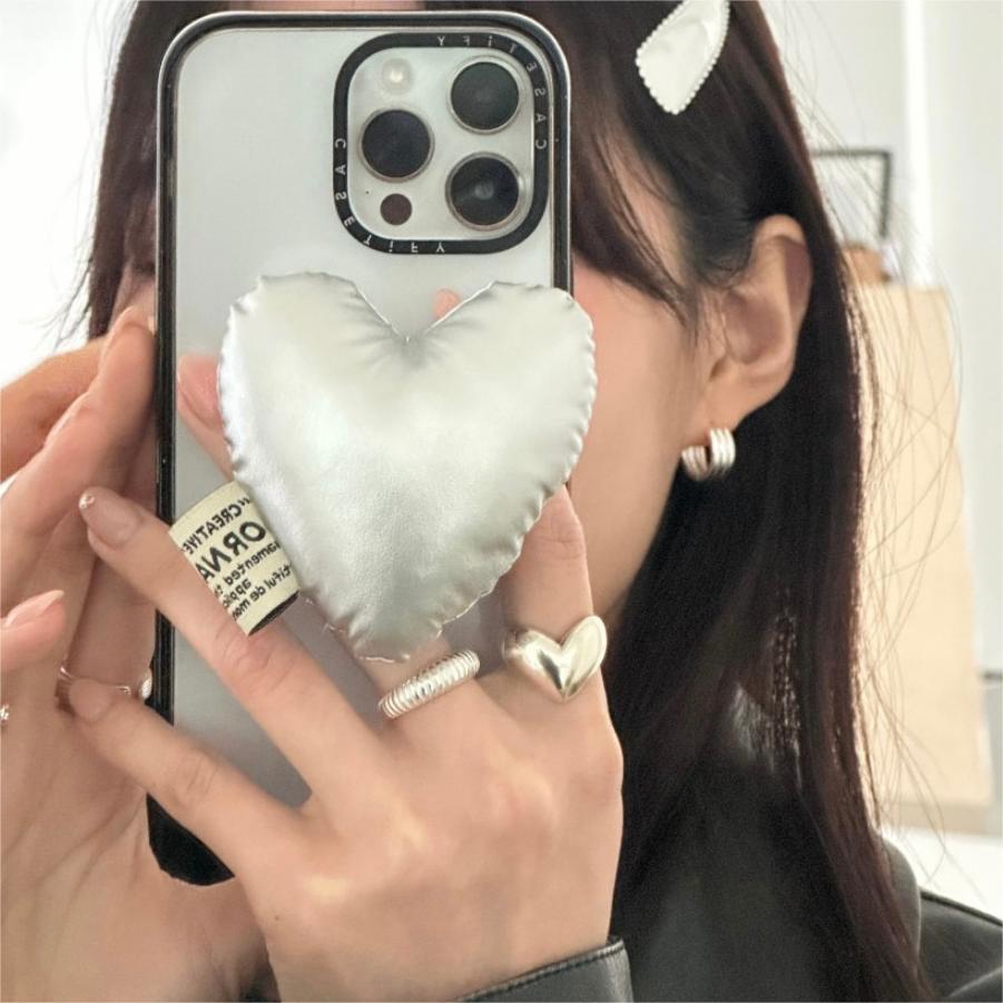 Anillo Minimalista con Forma de Corazón de Plata de Ley 925 con Acabado Pulido Liso para Mujer
