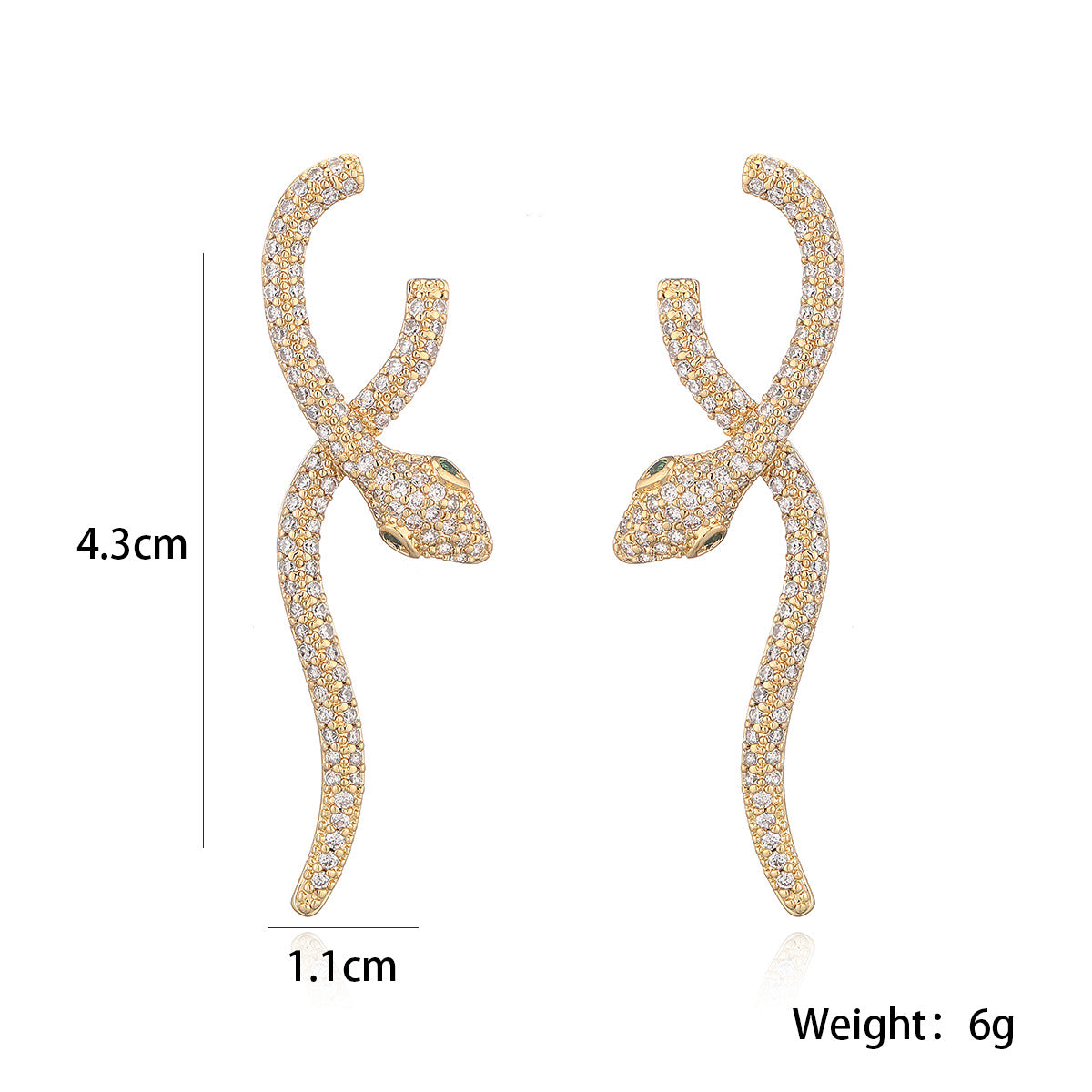 Pendientes minimalistas geométricos con forma de serpiente en cobre con baño de oro de 18K y circonitas micro-pavé para mujer