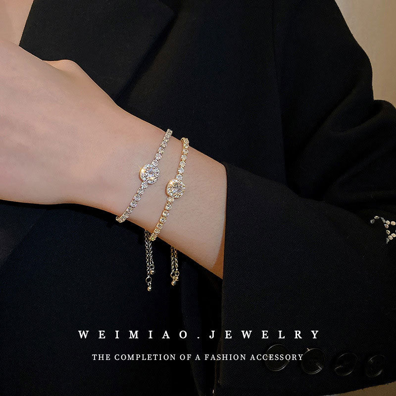 Minimalist Luxury Square Geometric Alloy Bracelet with Cubic Zirconia for Women
