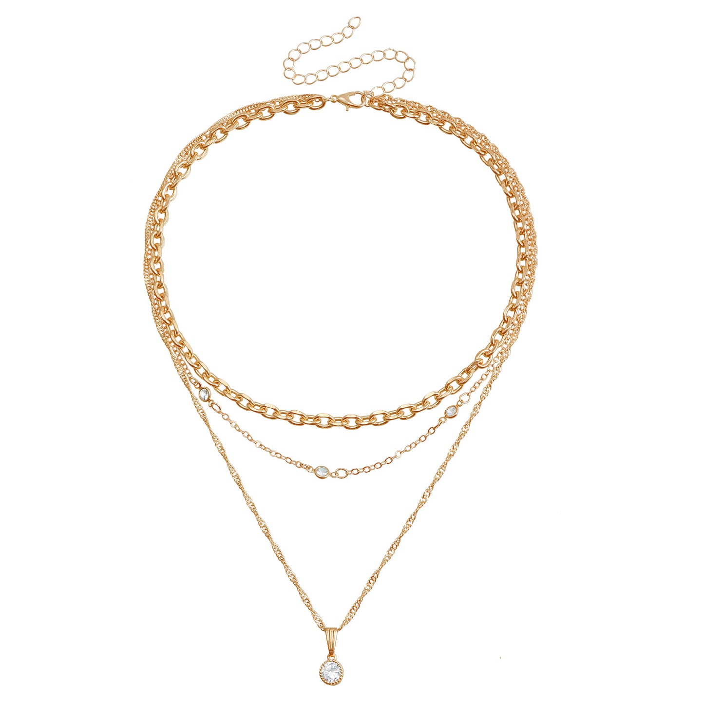 Bohemian Vintage Geometric Alloy Pendant Necklace with Rhinestone Accents and Gold Plating for Women