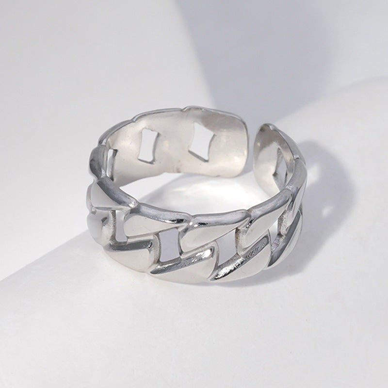 Anello regolabile in acciaio inossidabile con geometria stile punk con finitura placcata per uomo e donna