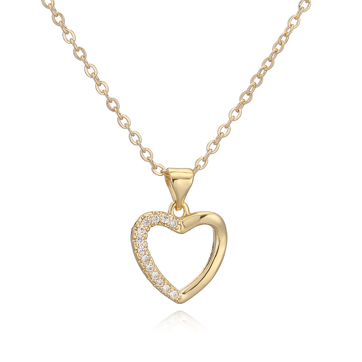 Minimalist 18K Gold Plated Brass Heart Cubic Zirconia Pendant Necklace for Women