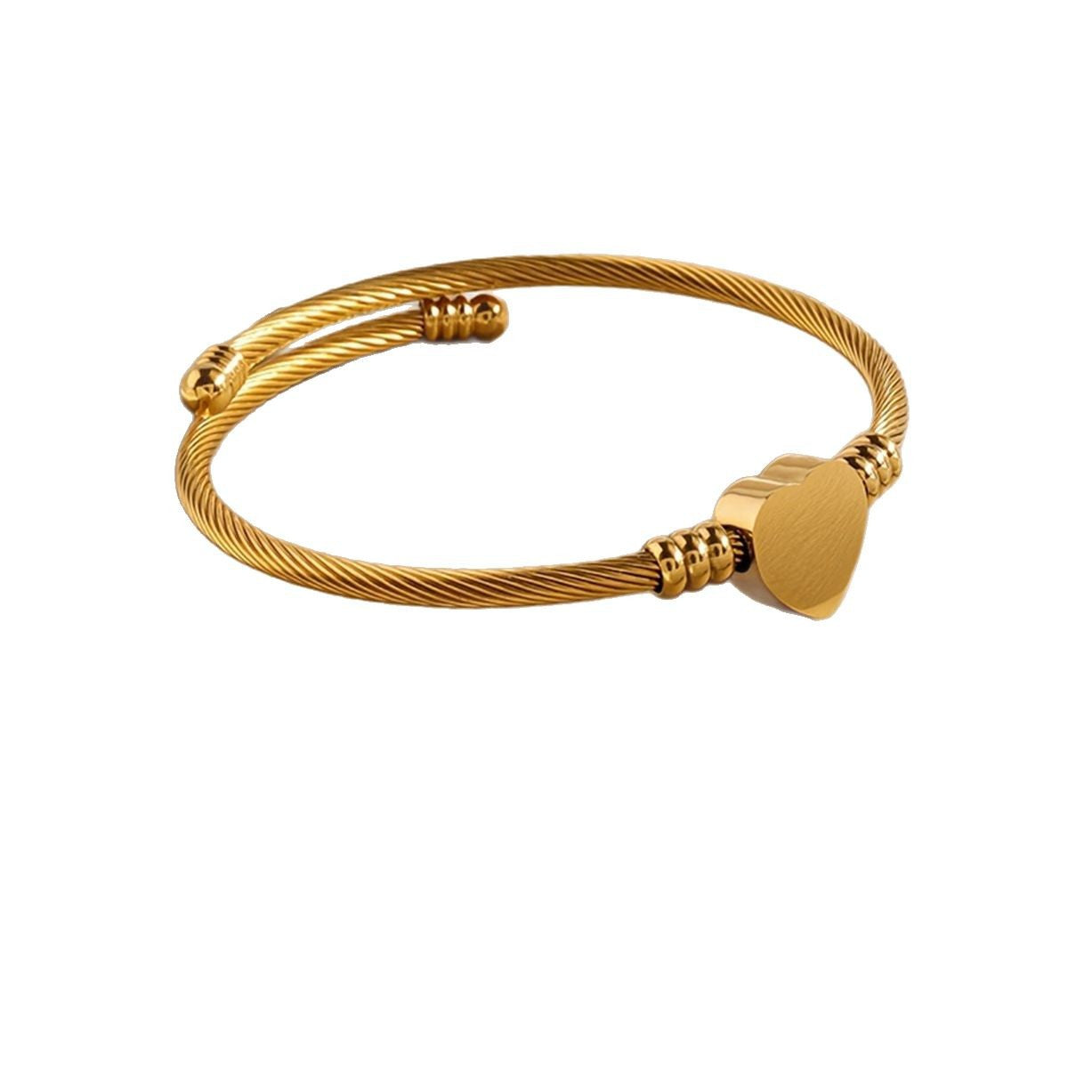 Minimalist Heart-Shaped Stainless Steel Bracelet for Women with Polished Finish