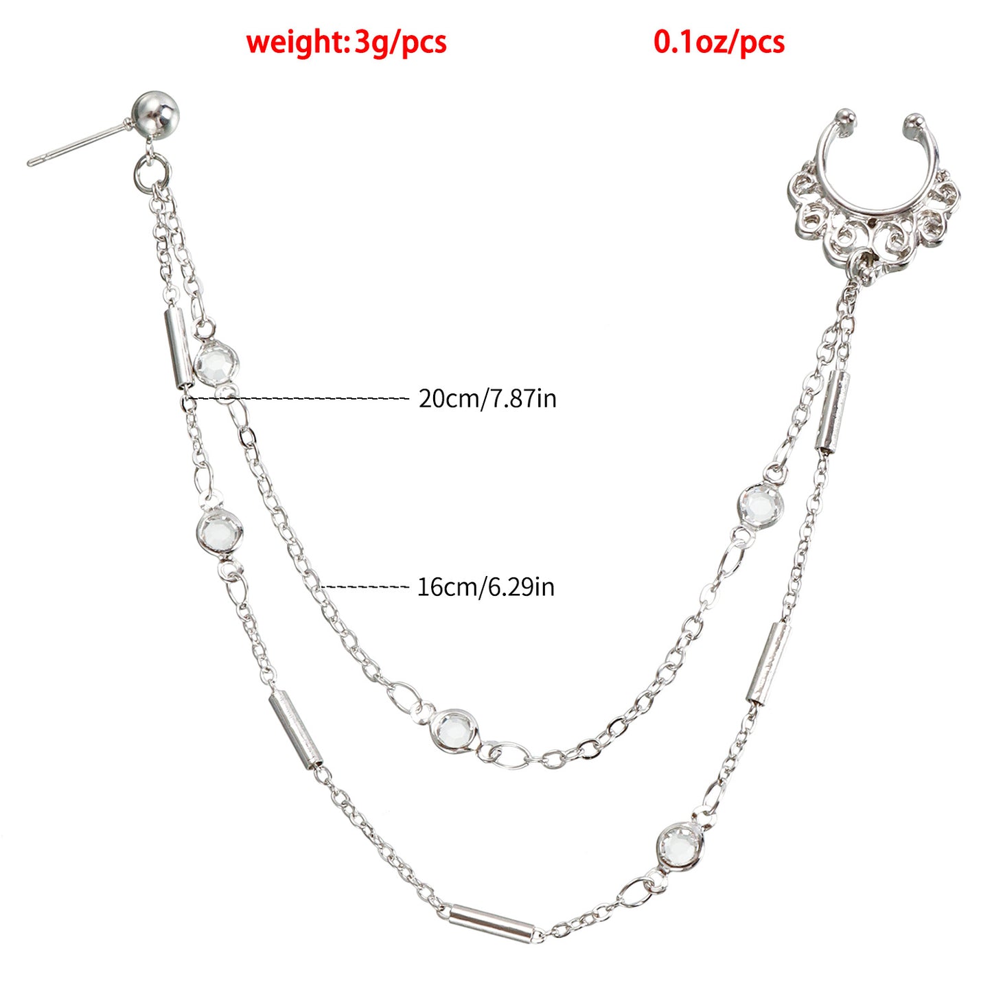 Ethnic Geometric Rhinestone Plated Alloy Nose Chain for Unisex