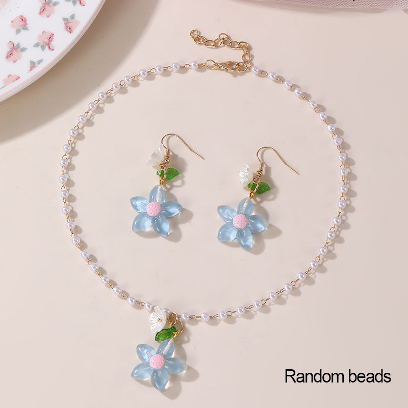 Minimalist Floral Lily of the Valley Necklace Set with Resin Pendant and Beaded Chain for Girls Aged 3 to 10 Years