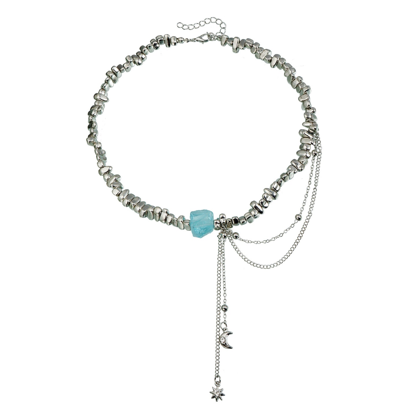 Fashion Geometric Alloy Plated Necklace with Crushed Stone Design for Women