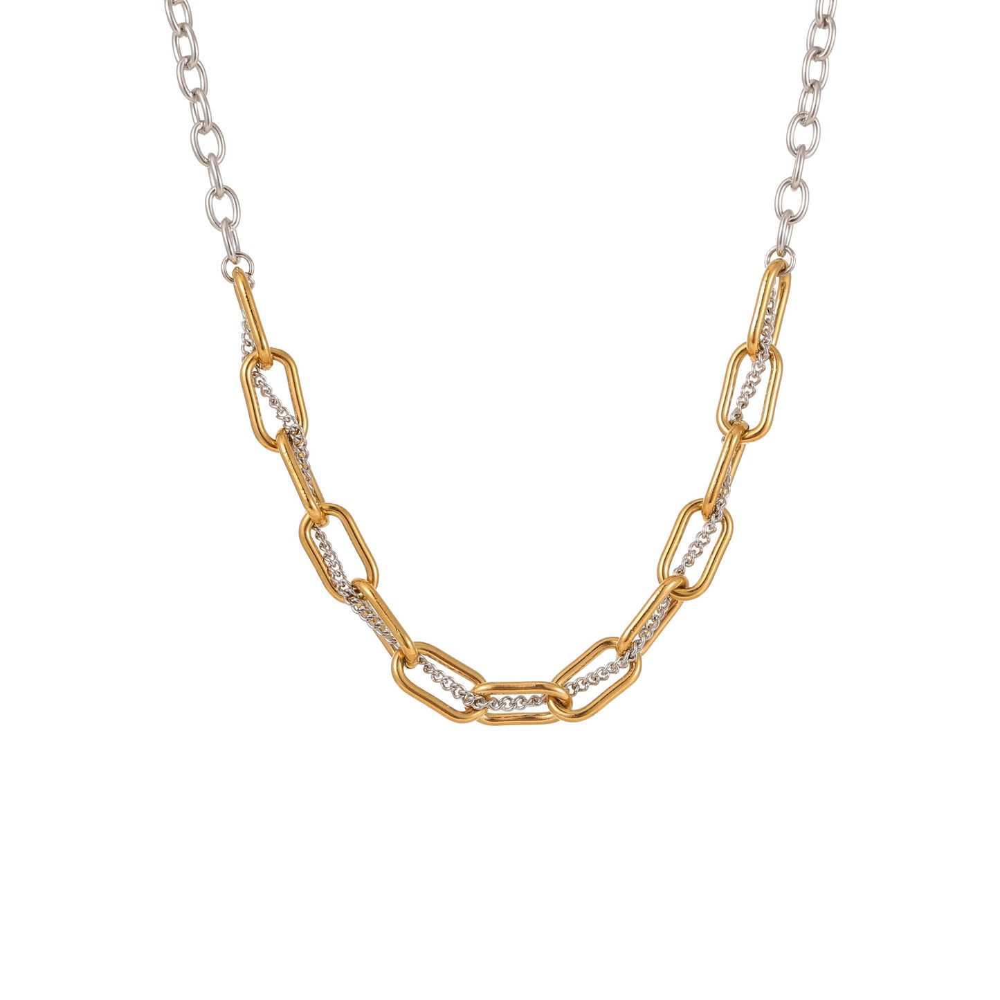 Collar de acero inoxidable con diseño geométrico y cadena chapada en oro y plata para mujer