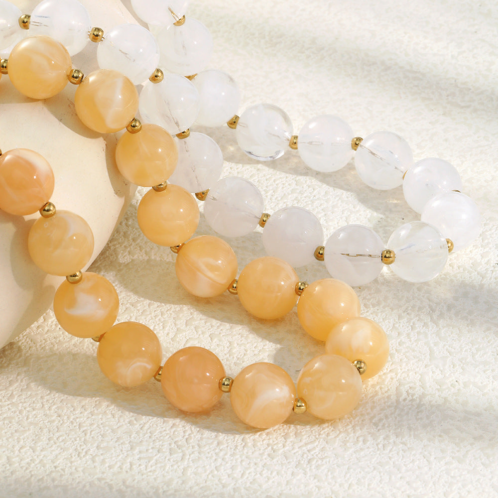 Minimalist Geometric Acrylic Bead Necklace with Stainless Steel Base and 18K Gold Plating for Women