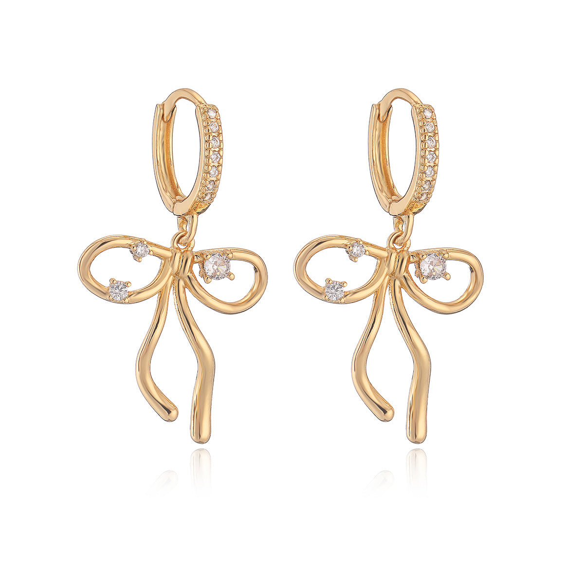 Orecchini da donna minimalisti in rame a forma di fiocco, placcati in oro vero e con intarsio in zircone