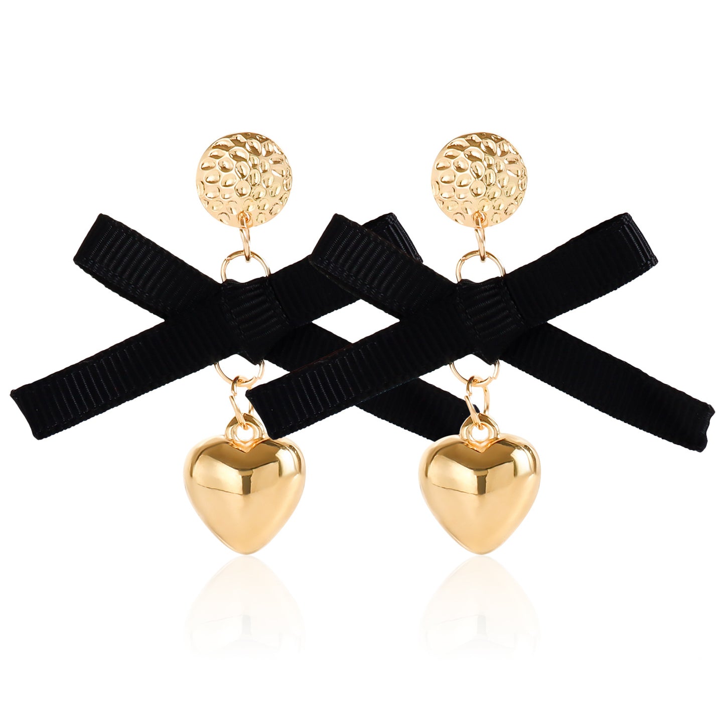 Elegant Bow and Heart-Shaped Pendant Earrings for Women with Electroplated Metal Finish