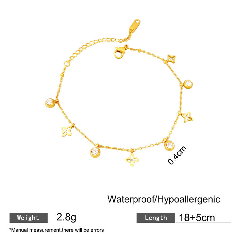 Geometric Butterfly Rhinestone Tassel Plated Titanium Steel Bracelet
