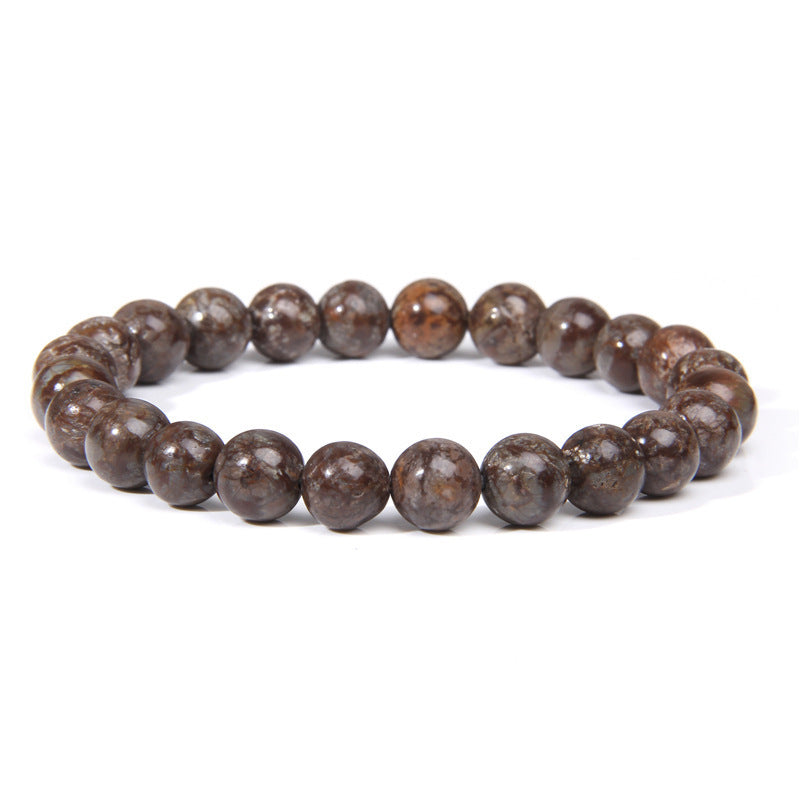 Natural Volcanic Stone and Agate Beaded Bracelet Geometric Round Unisex Fashion Jewelry
