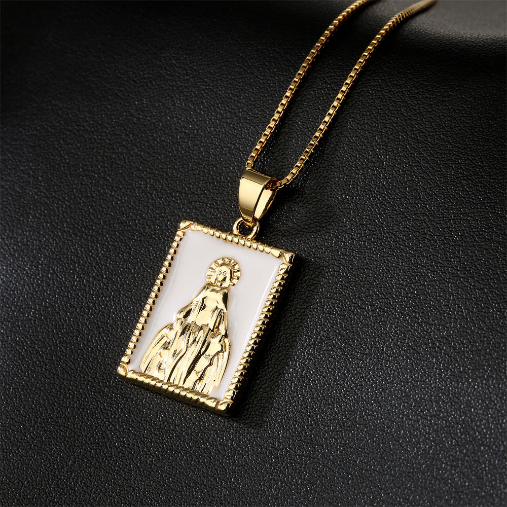 Minimalist Geometric Copper Pendant Necklace with 18K Gold Plating and Enamel Oil Painting Finish