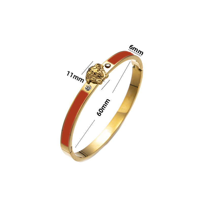 Bracciale Minimalista in Acciaio Inossidabile da Donna con Placcatura in Acciaio al Titanio e Intarsio di Strass a Forma Geometrica Ovale