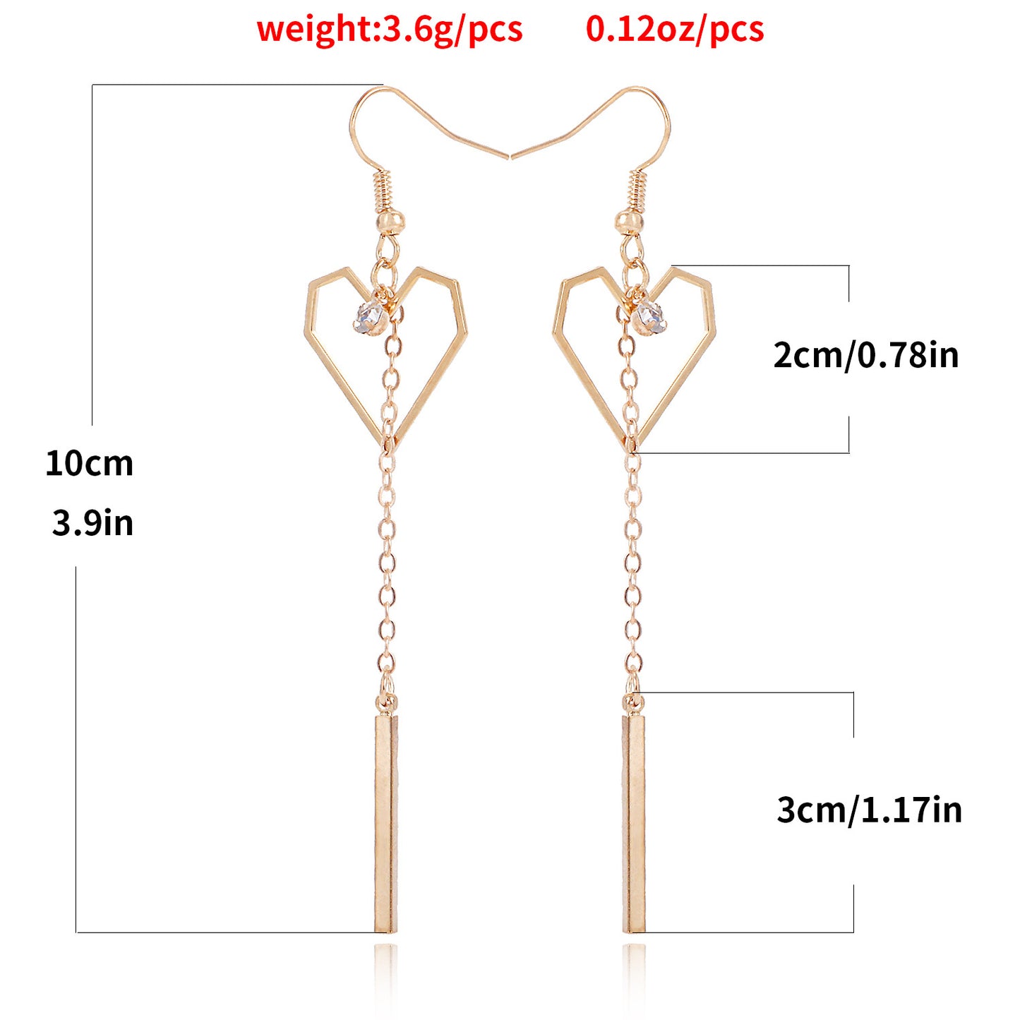 Minimalist Hollow Heart Shaped Alloy Earrings with Micro-Pavé Rhinestones and Fringe Detail for Women