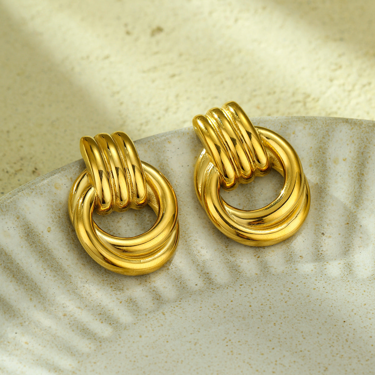 Minimalist Geometric Gold-Plated Titanium Steel Hoop Earrings for Women with Twisted Rope Detail