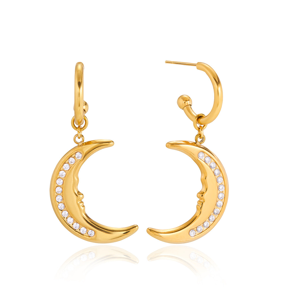 Elegant Geometric Moon Stainless Steel Plated Hoop Earrings for Women