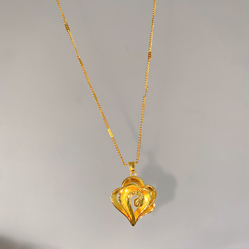 Minimalist Sweet Twisted Square Heart Titanium Steel Plated Necklace with Brass Pendant Bamboo Chain Unisex