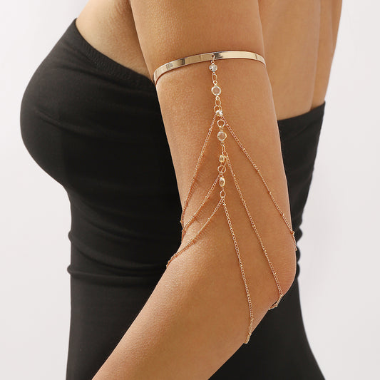 Minimalist Geometric Pendant Arm Cuff for Women with Tassel Chain Design, Electroplated Iron and Resin Bracelet