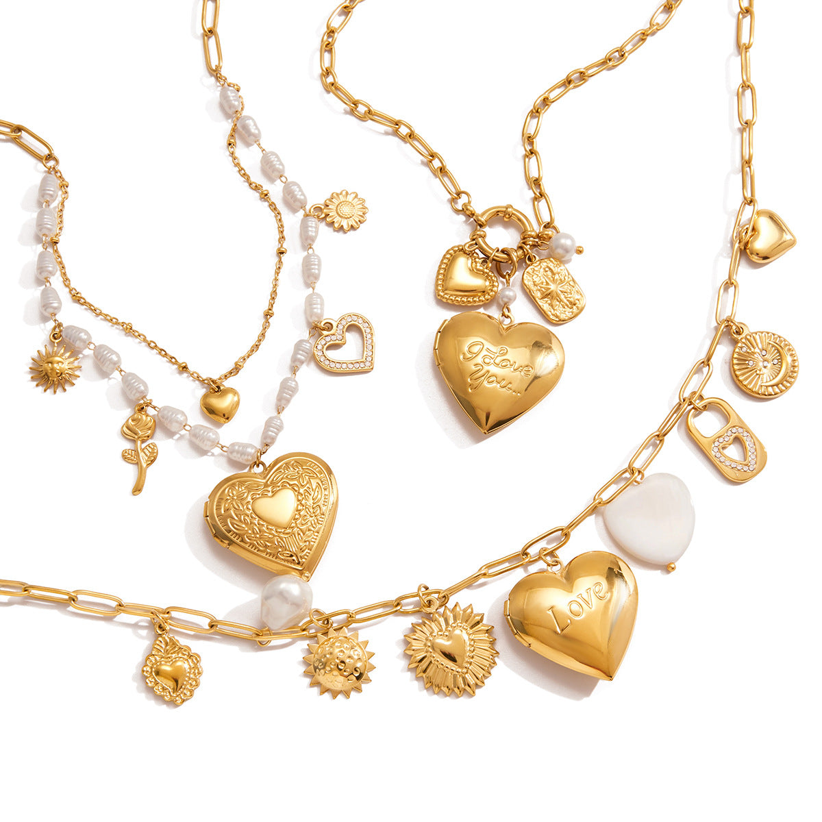 Collana Pendente a Cuore Casual in Acciaio Inossidabile con Finitura Placcata da Donna